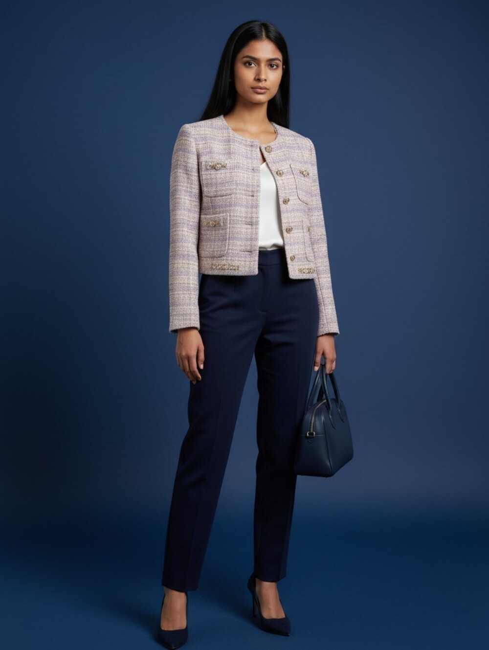 Petite Studio NYC Jane Pastel Tweed Cropped Blazer Jacket